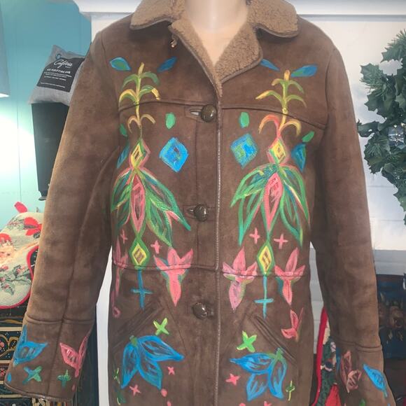 Unique VINTAGE 80's HANDPAINTED SHEEPSKIN SHEARLING Jacket from U.K. - Picture 10 of 10